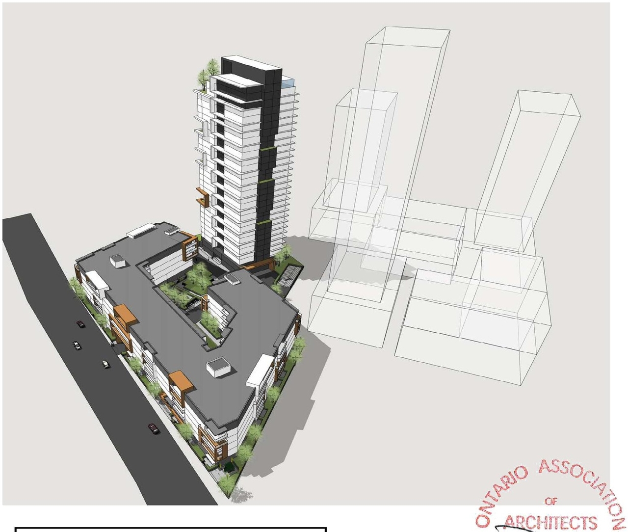 Rendering of building from page 5 of the file '2023-09-28 - Design Brief - D07-12-21-0214'