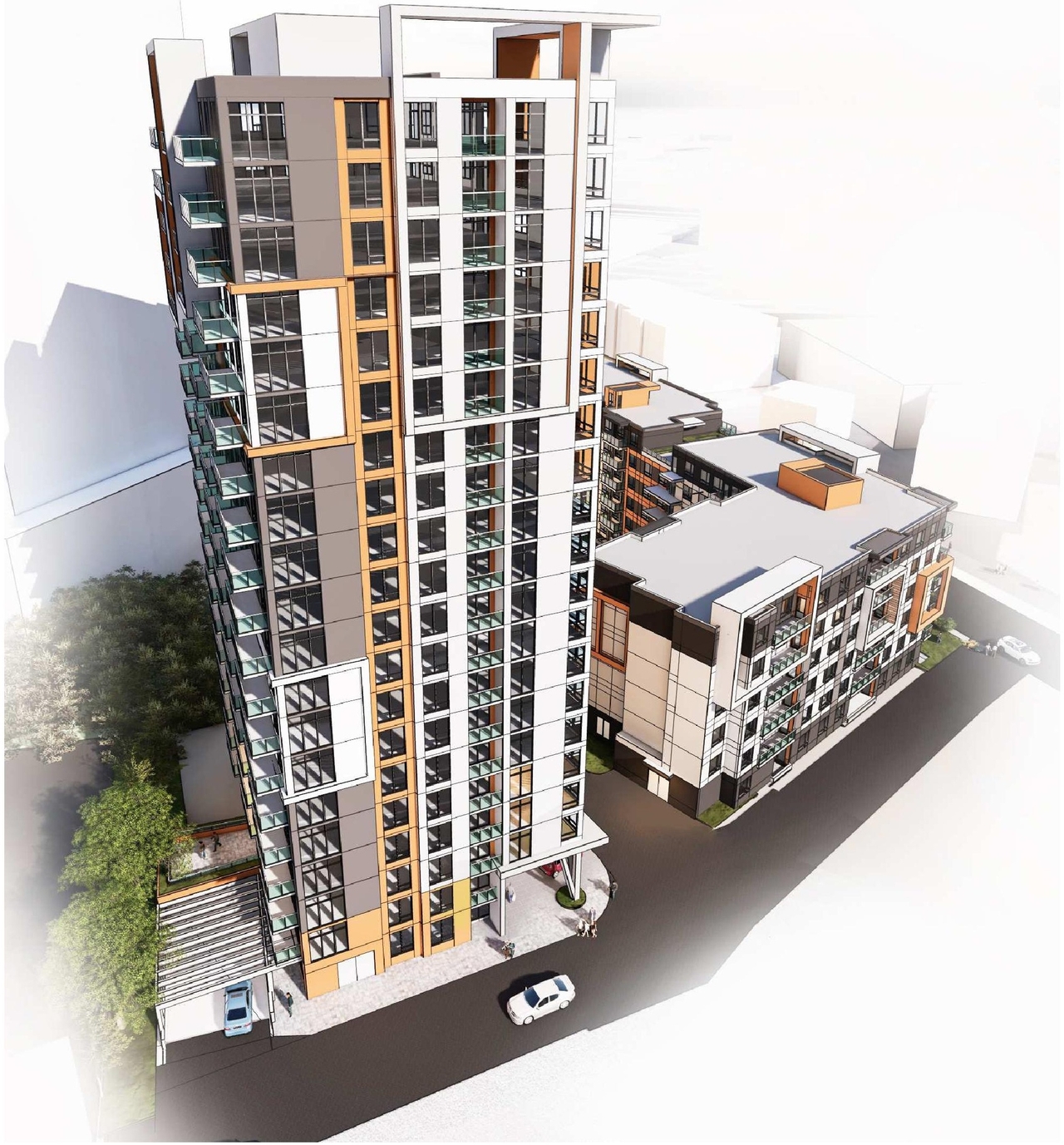 Rendering of building from page 13 of the file '2023-09-28 - Design Brief - D07-12-21-0214'