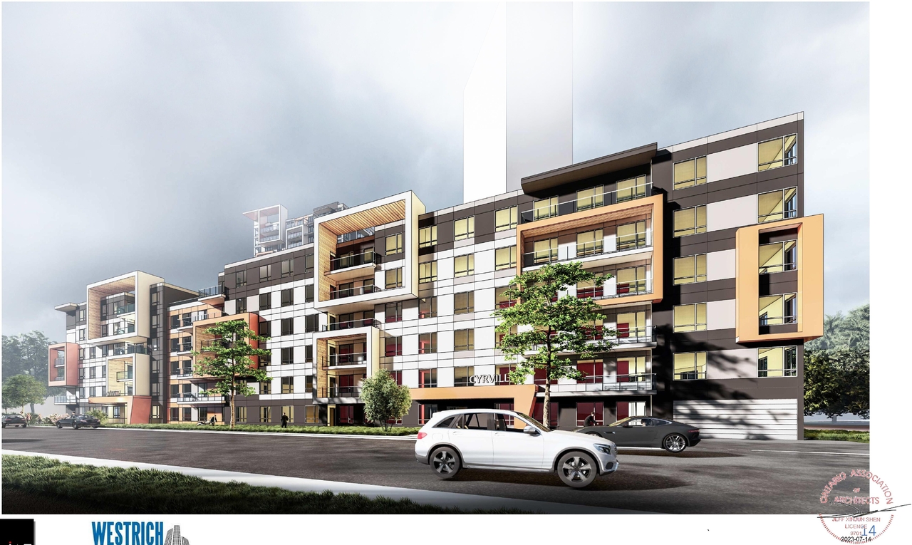 Rendering of building from page 15 of the file '2023-09-28 - Design Brief - D07-12-21-0214'