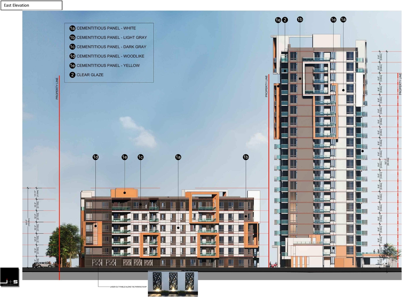 Rendering of building from page 27 of the file '2023-09-28 - Design Brief - D07-12-21-0214'