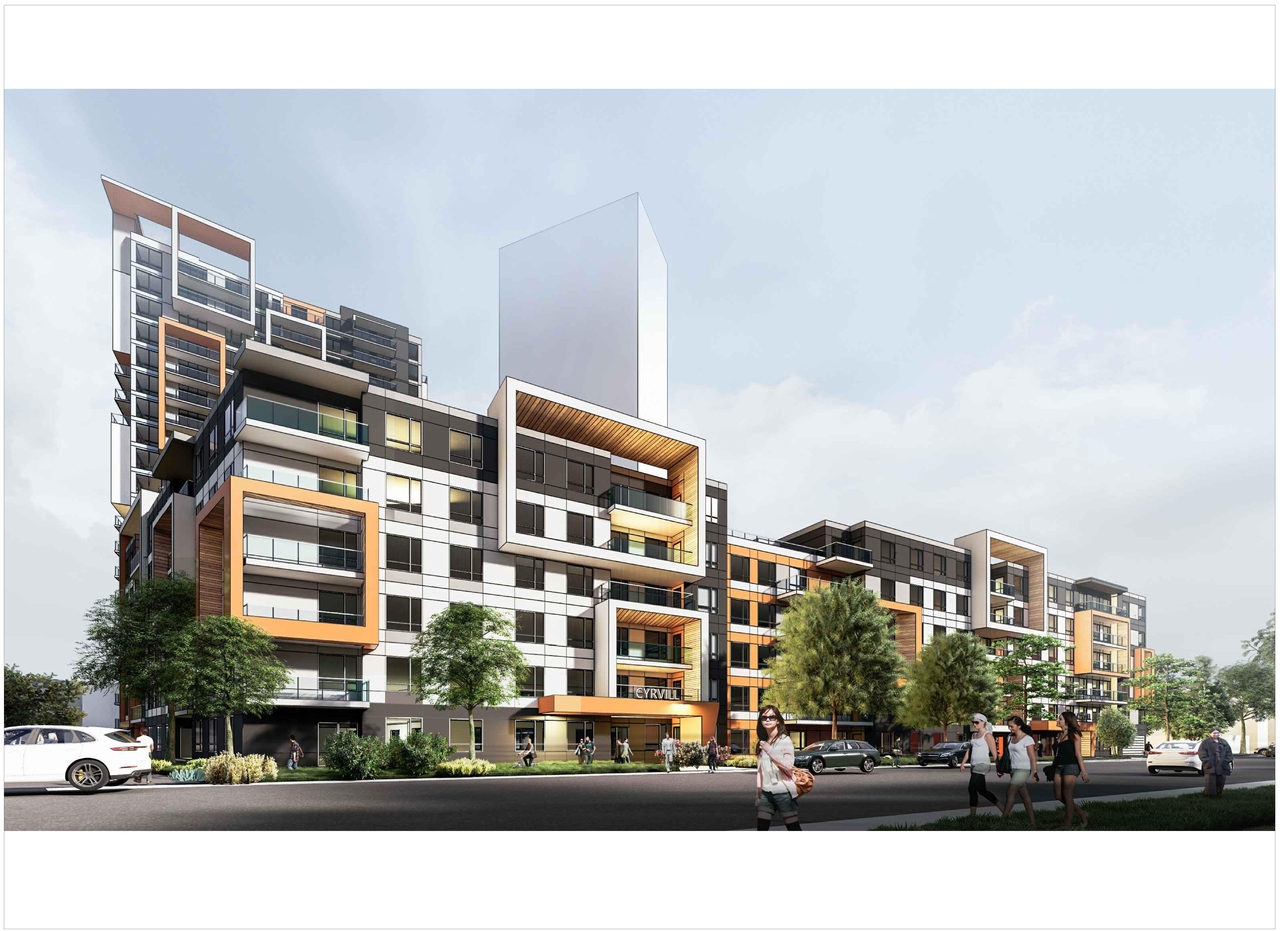 Rendering of building from page 1 of the file '2022-12-05 - Aerial Views Sheet A5 - D07-12-21-0214'