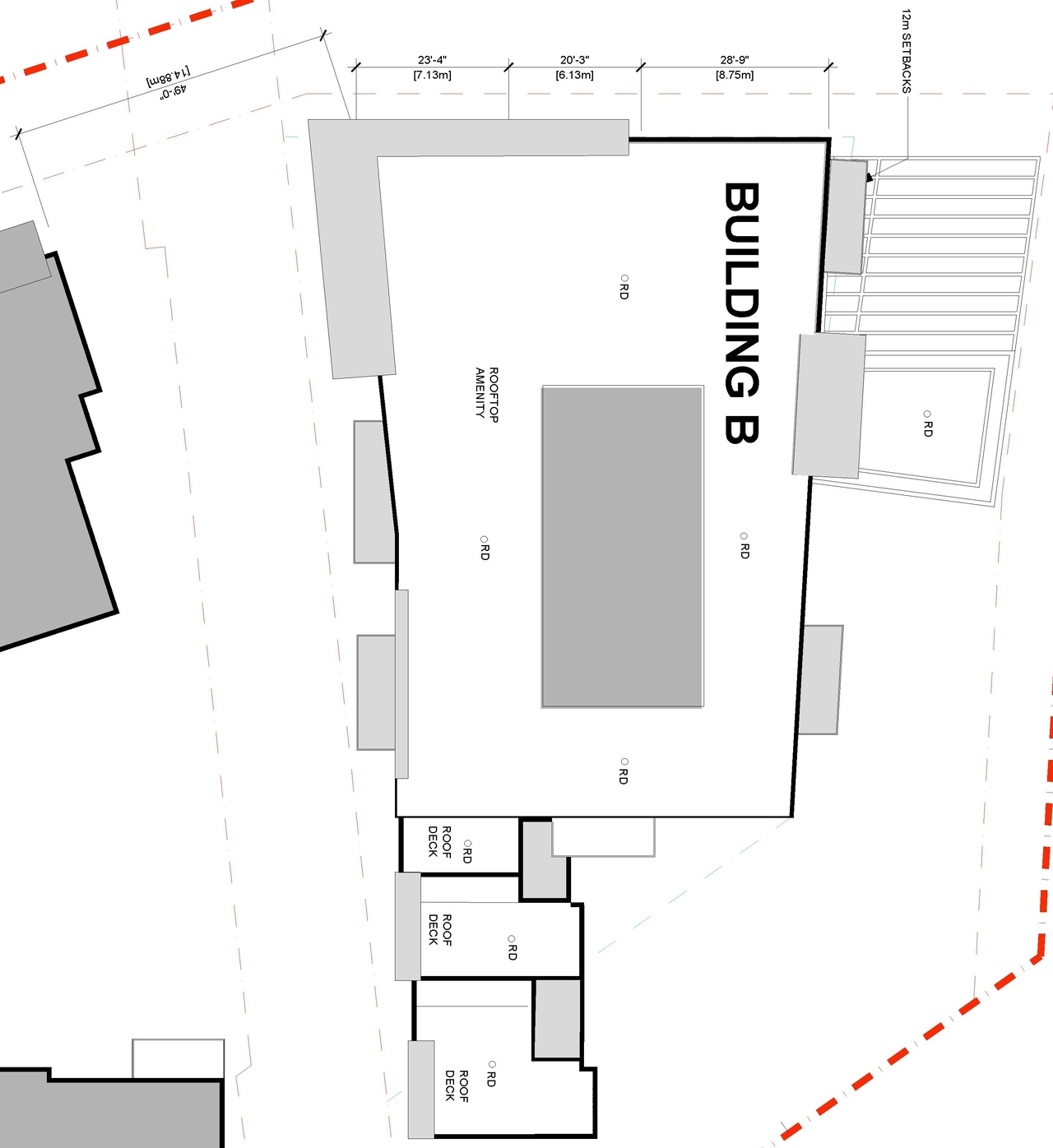 Construction site plan for project from page 3 of the file '2024-07-02 - Roof and Floor Plans - Phase 1 & 2 - D07-12-21-0214'