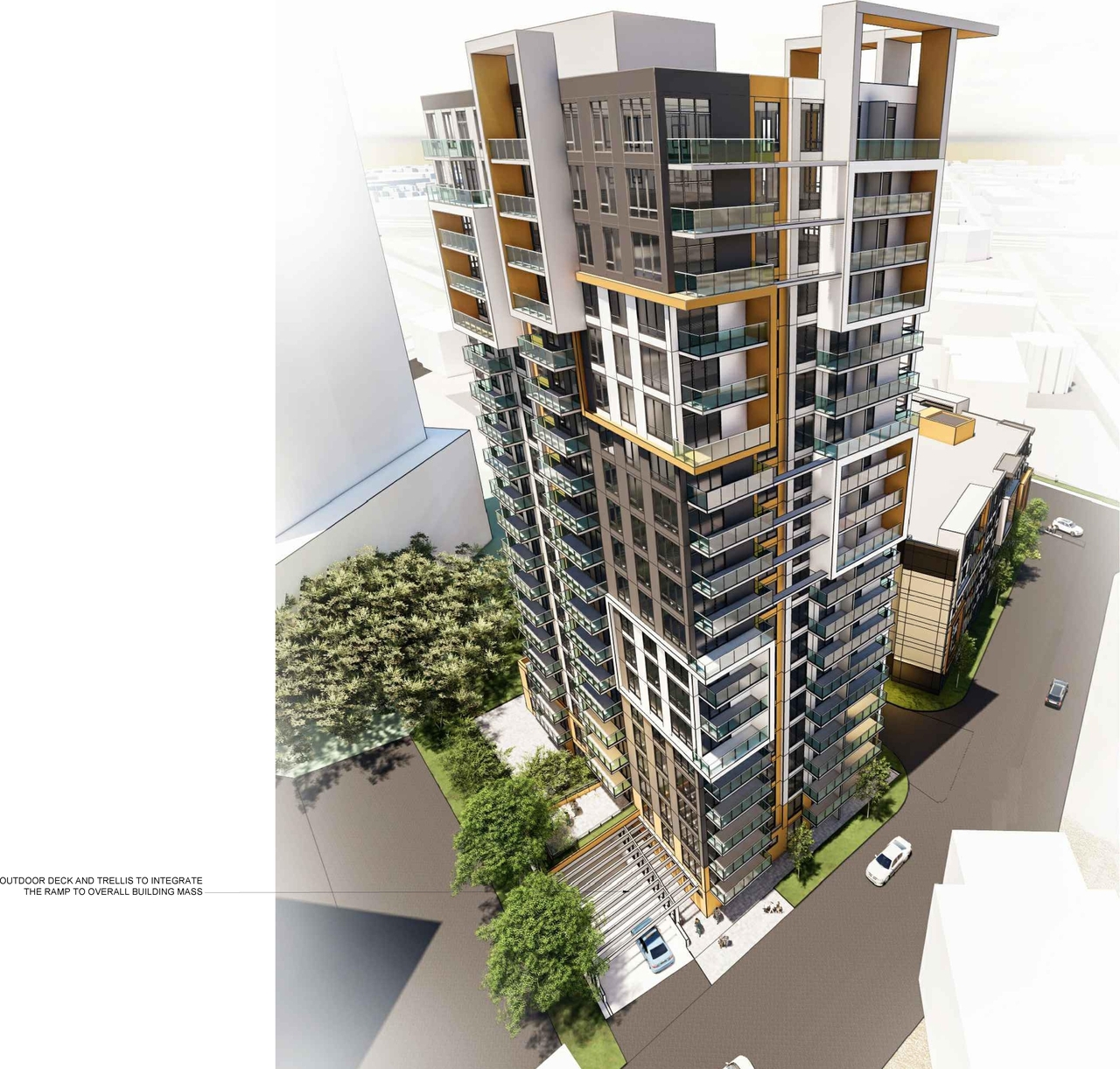 Rendering of building from page 1 of the file '2022-12-05 - Aerial Views Sheet A55 - D07-12-21-0214'