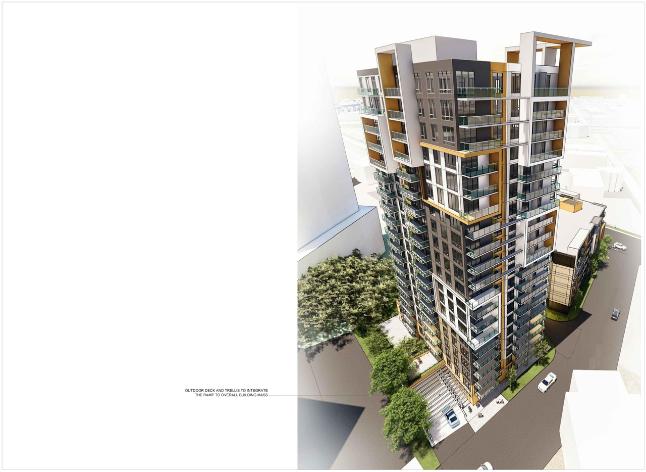Rendering of building from page 1 of the file '2022-12-05 - Aerial Views Sheet A55 - D07-12-21-0214'