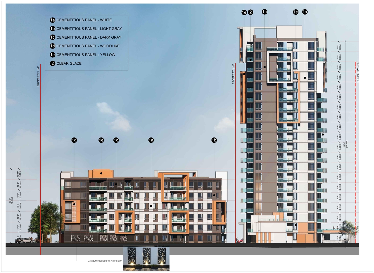 Rendering of building from page 12 of the file '2023-09-28 - Floor, Elevation and View Plans - D07-12-21-0214'