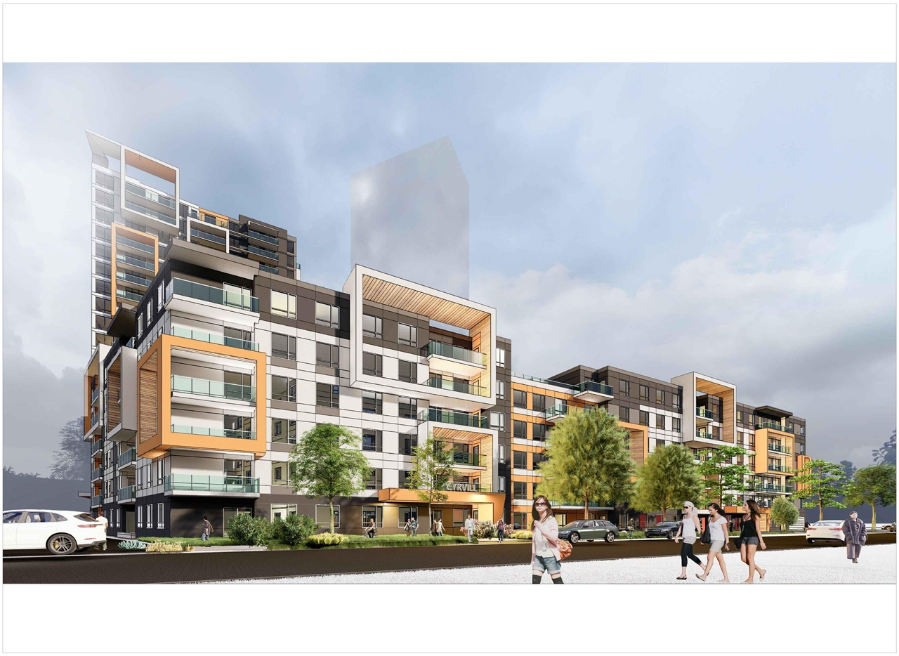 Rendering of building from page 14 of the file '2023-09-28 - Floor, Elevation and View Plans - D07-12-21-0214'