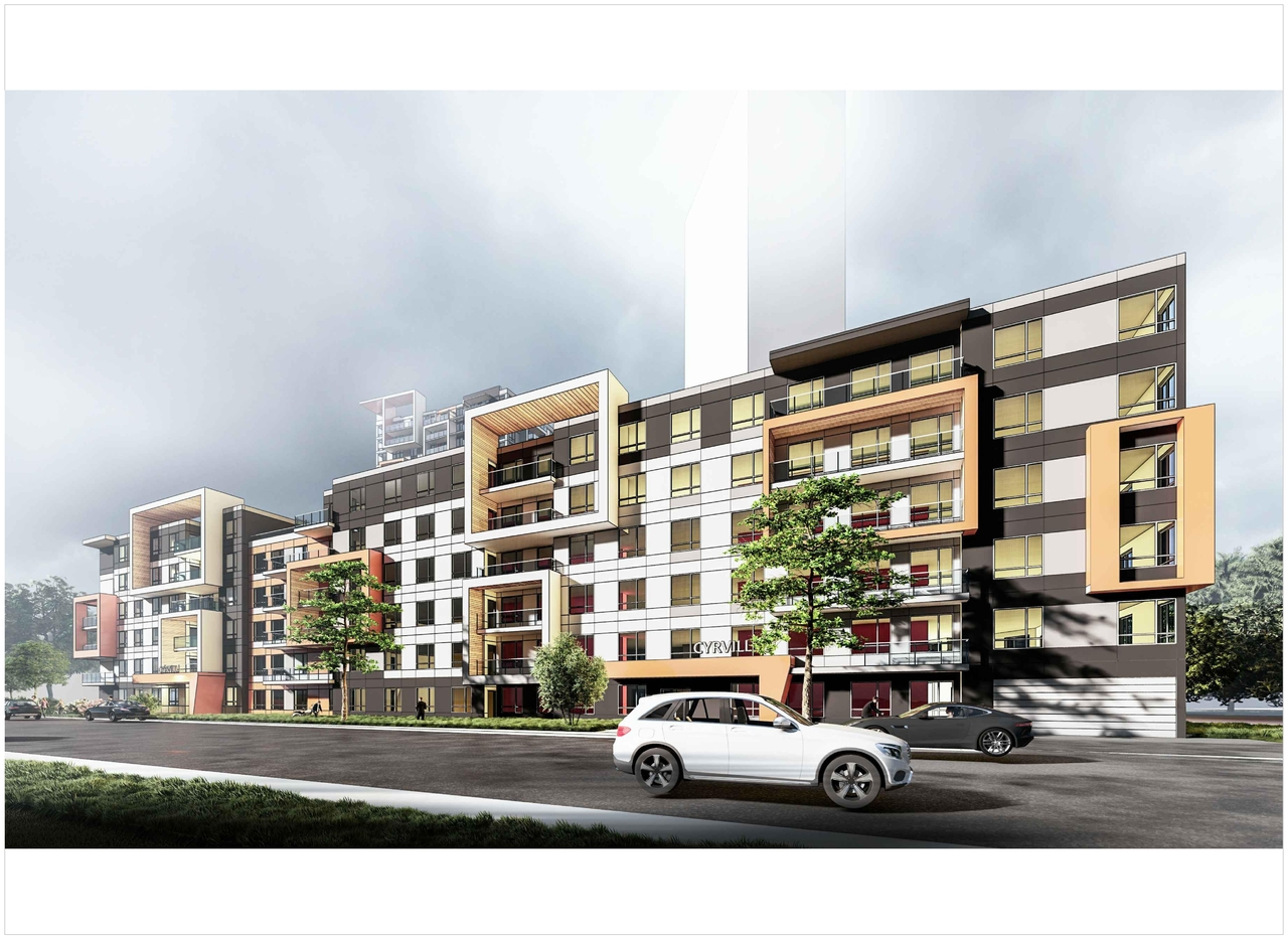 Rendering of building from page 15 of the file '2023-09-28 - Floor, Elevation and View Plans - D07-12-21-0214'