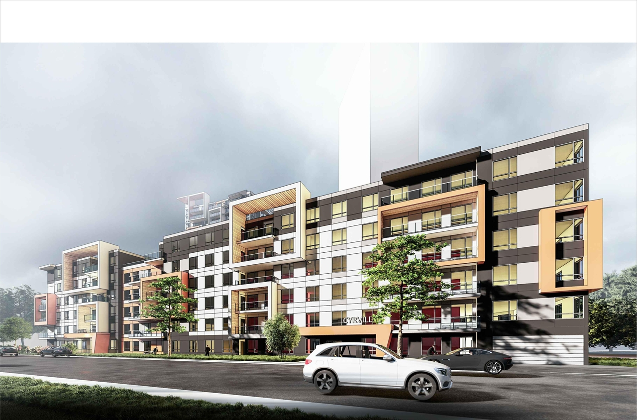 Rendering of building from page 15 of the file '2023-09-28 - Floor, Elevation and View Plans - D07-12-21-0214'