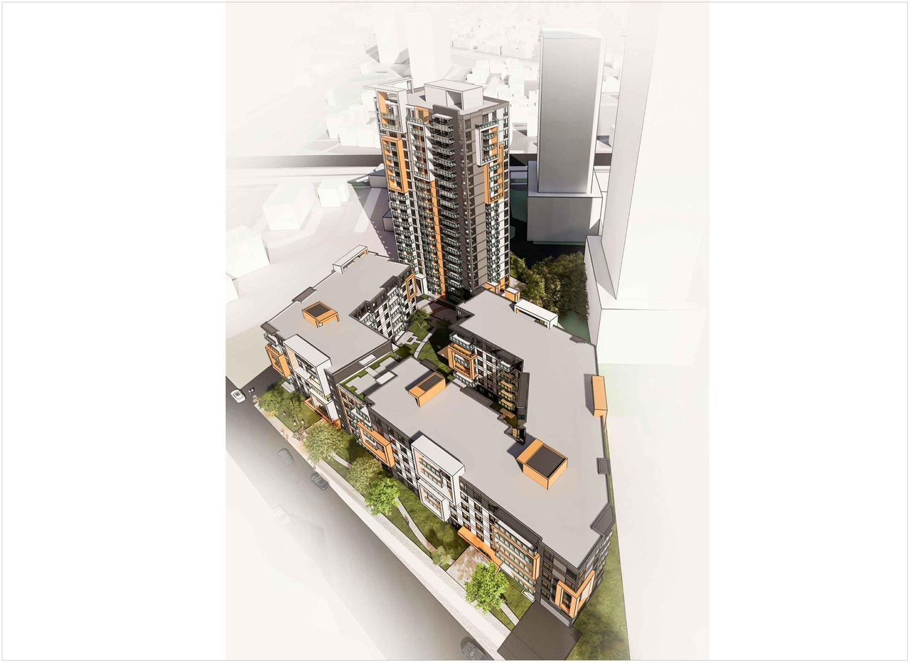 Rendering of building from page 16 of the file '2023-09-28 - Floor, Elevation and View Plans - D07-12-21-0214'