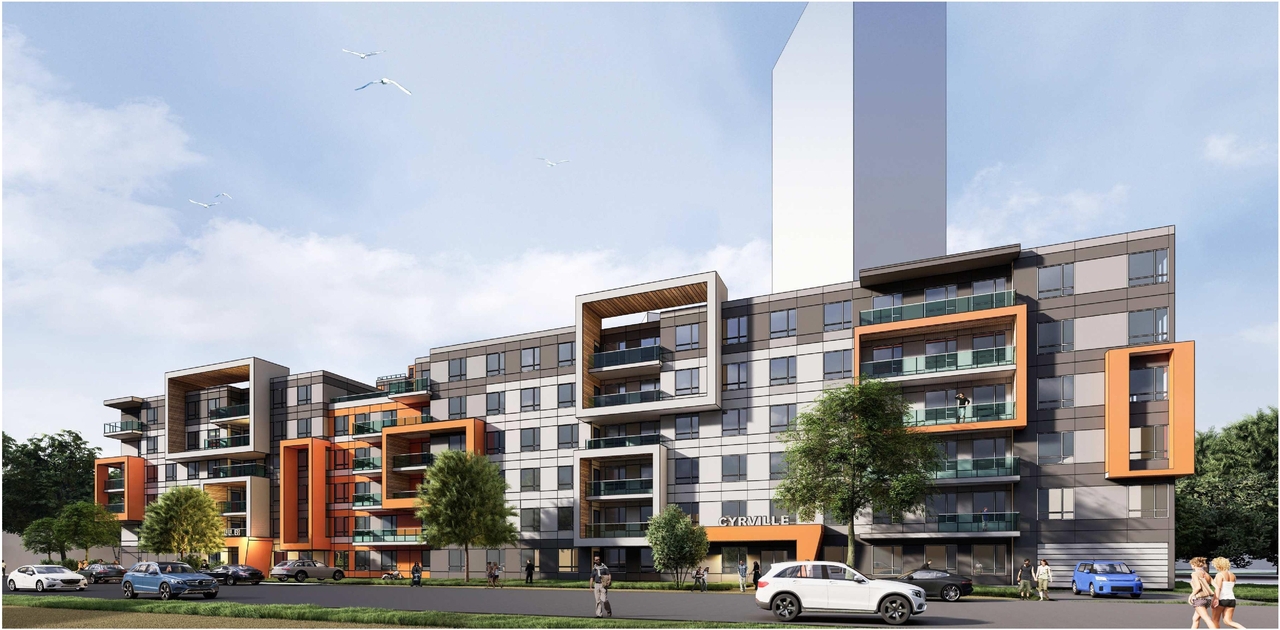 Rendering of building from page 12 of the file '2021-11-26 - Design Brief - D07-12-21-0214'