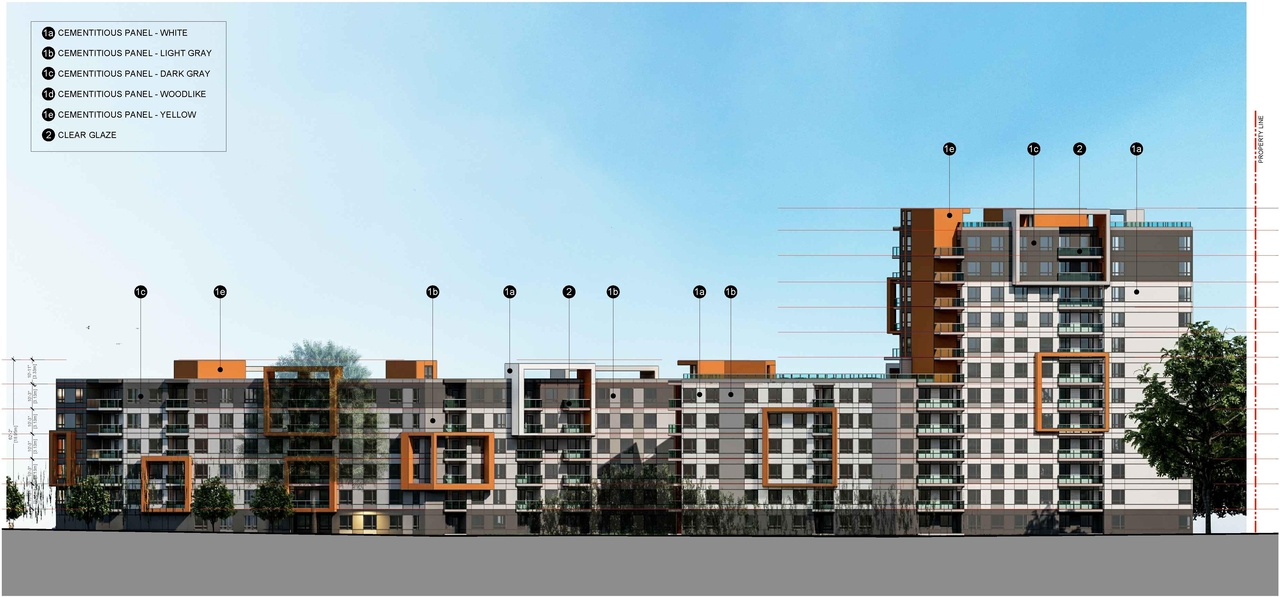 Rendering of building from page 23 of the file '2021-11-26 - Design Brief - D07-12-21-0214'