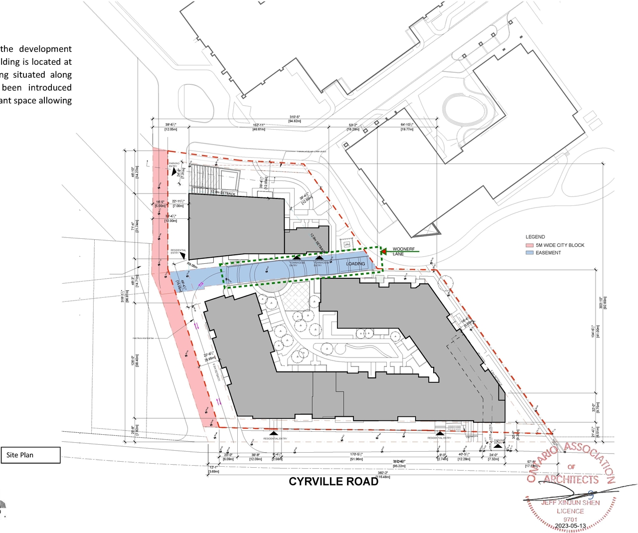 Construction site plan for project from page 10 of the file '2023-05-15 - Design Brief -D07-12-21-0214'
