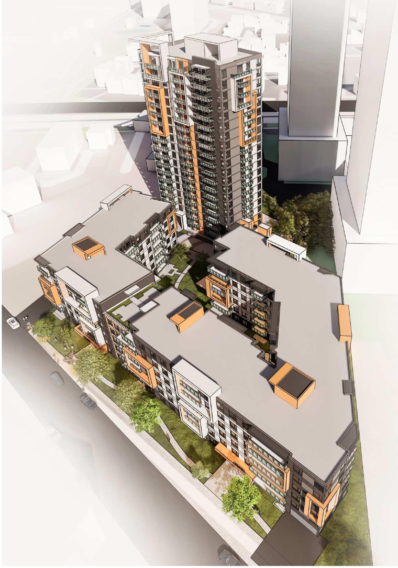 Rendering of building from page 11 of the file '2023-05-15 - Design Brief -D07-12-21-0214'