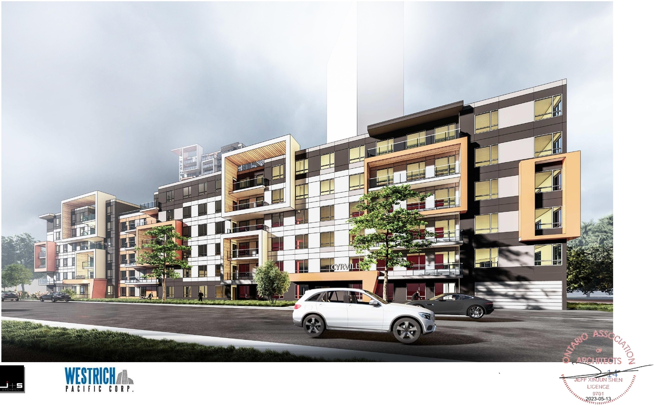 Rendering of building from page 15 of the file '2023-05-15 - Design Brief -D07-12-21-0214'