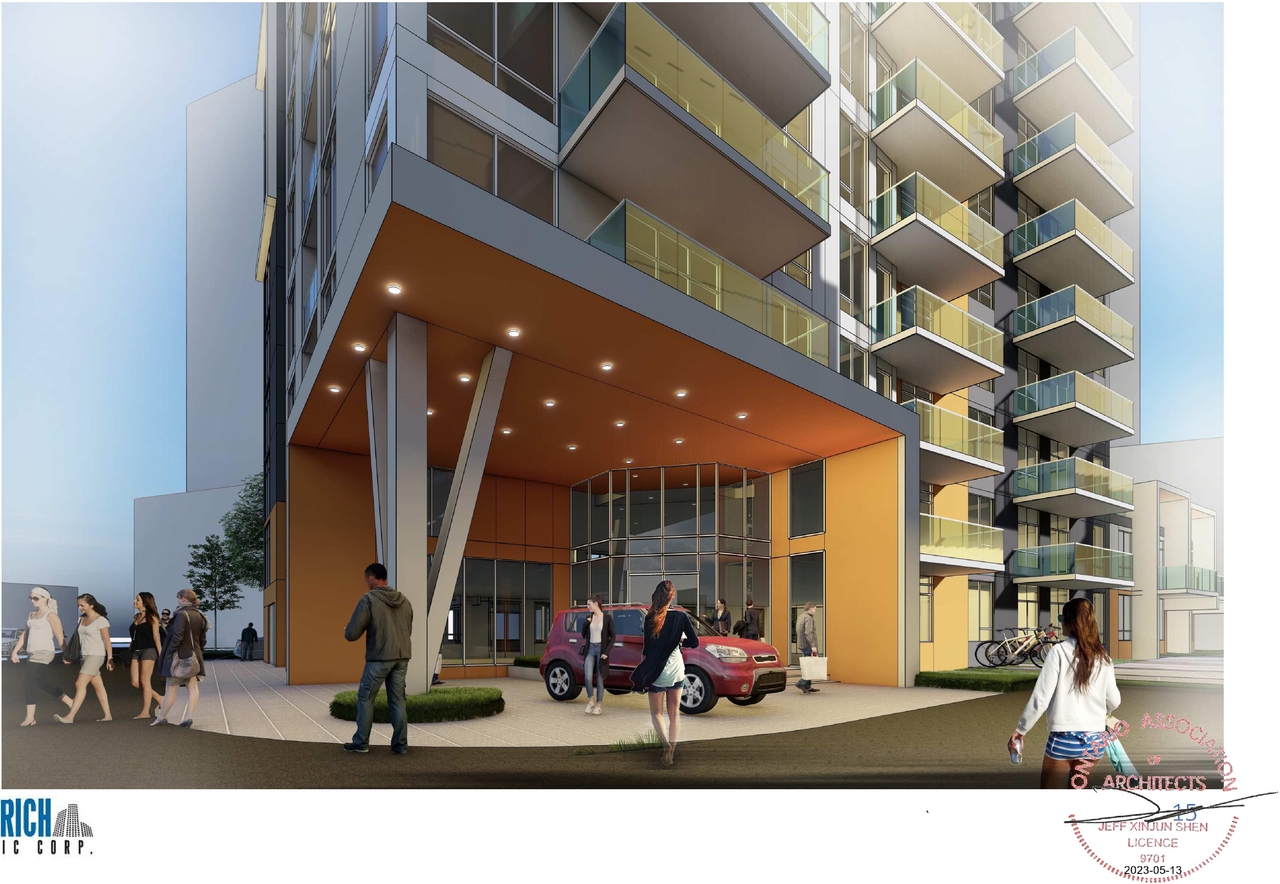 Rendering of building from page 16 of the file '2023-05-15 - Design Brief -D07-12-21-0214'