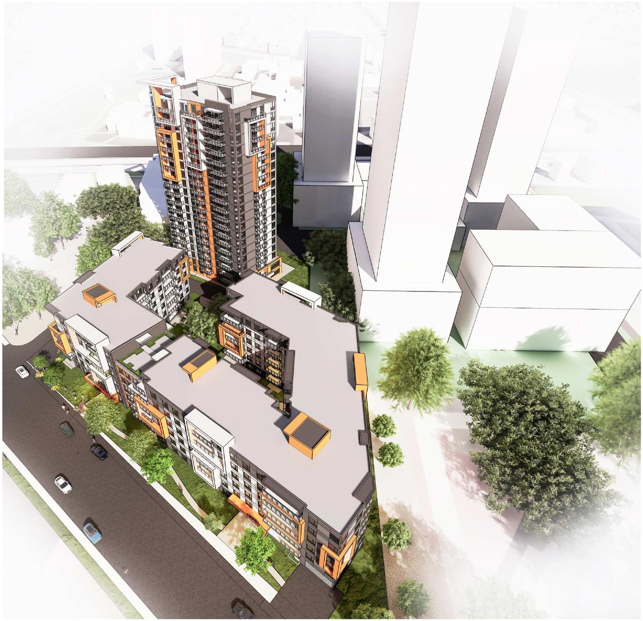 Rendering of building from page 3 of the file '2022-07-12 - Design Brief - D07-12-21-0214'