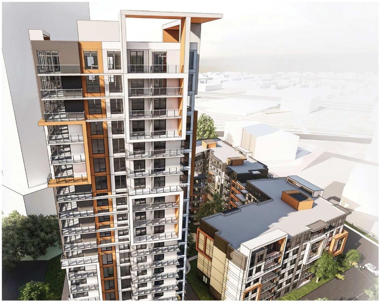 Rendering of building from page 8 of the file '2022-07-12 - Design Brief - D07-12-21-0214'