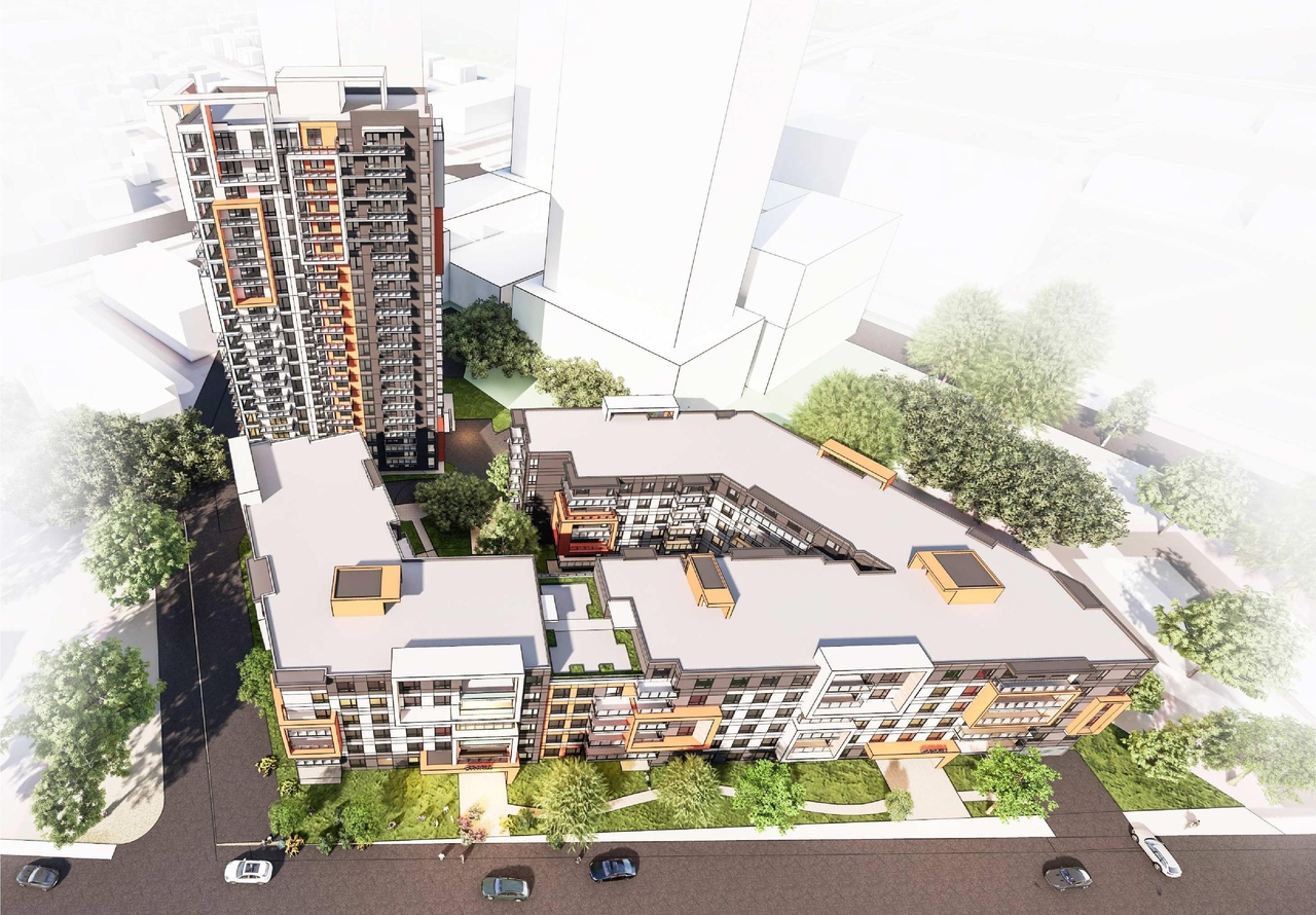 Rendering of building from page 12 of the file '2022-07-12 - Design Brief - D07-12-21-0214'