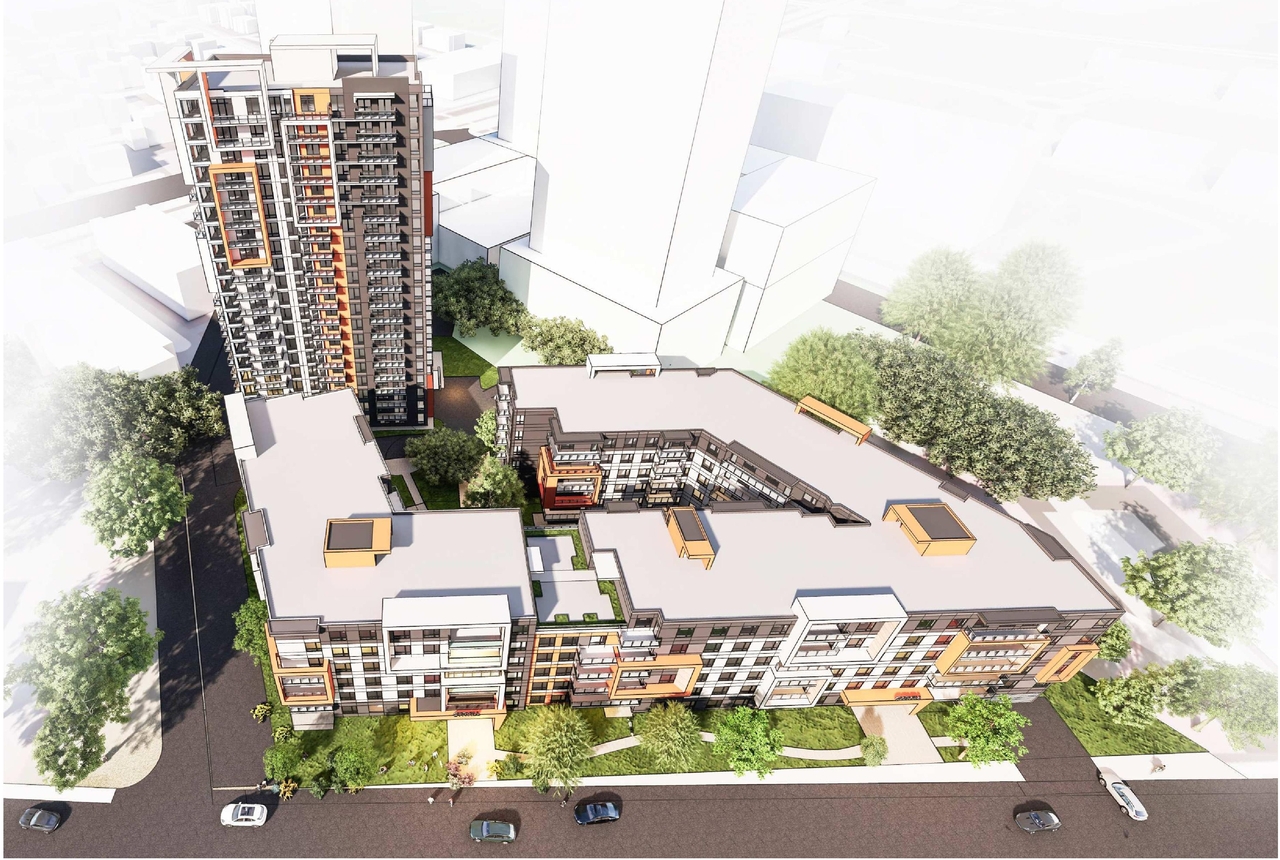 Rendering of building from page 12 of the file '2022-07-12 - Design Brief - D07-12-21-0214'