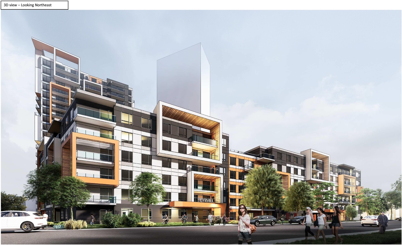 Rendering of building from page 15 of the file '2022-07-12 - Design Brief - D07-12-21-0214'