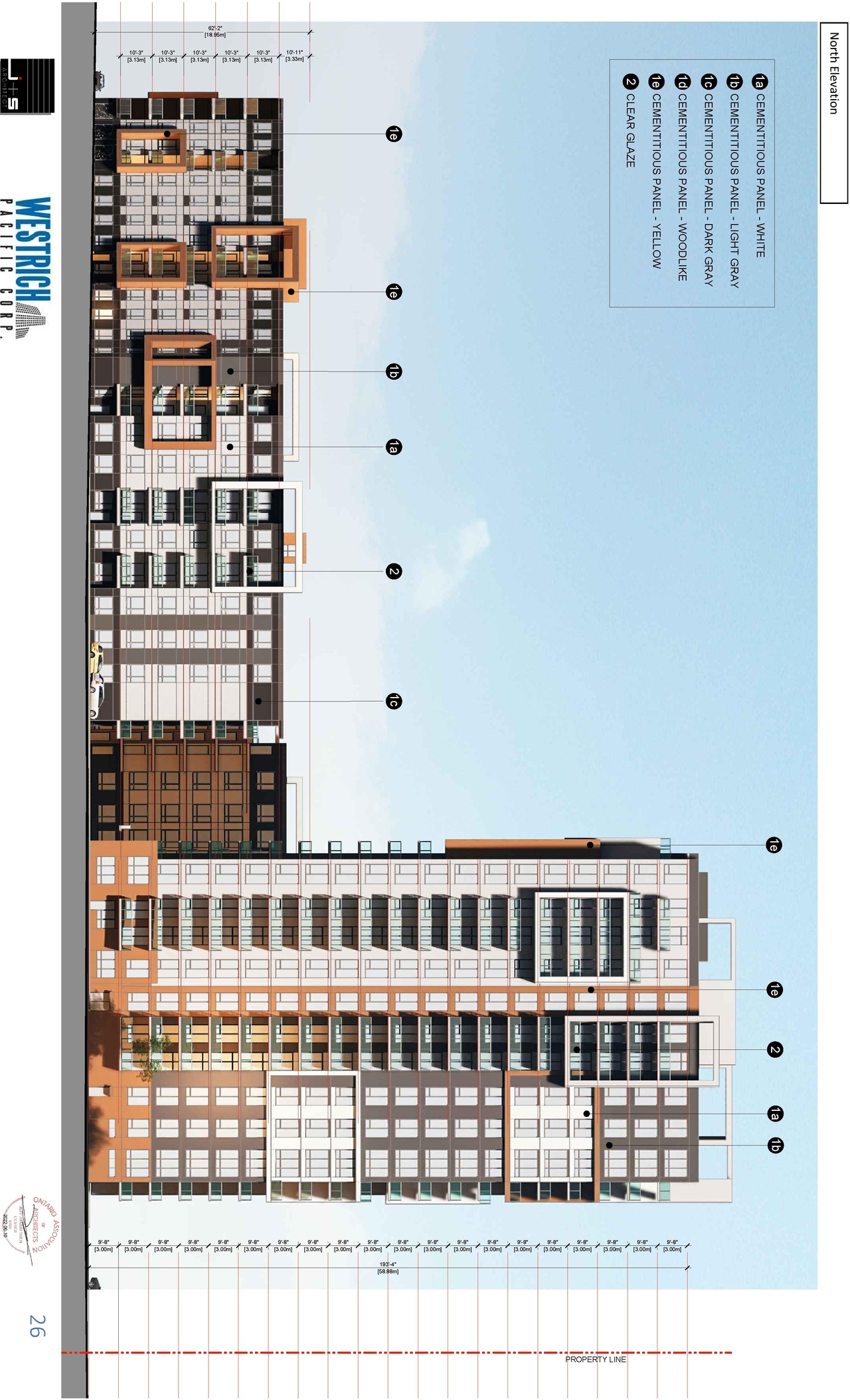 Rendering of building from page 27 of the file '2022-07-12 - Design Brief - D07-12-21-0214'