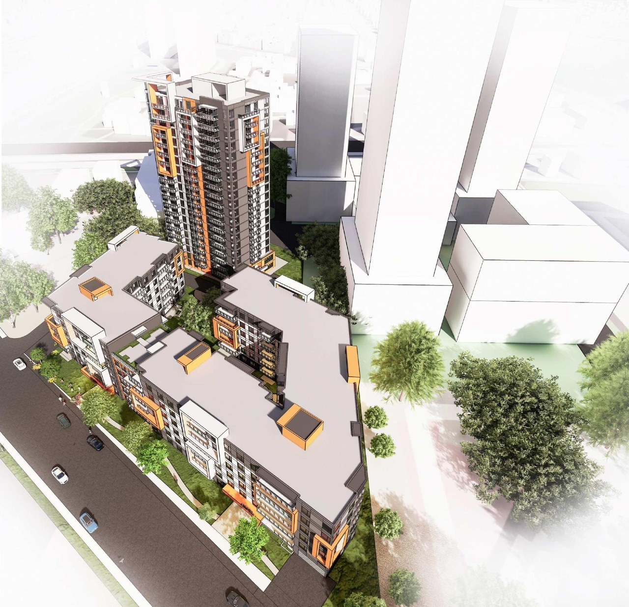 Rendering of building from page 3 of the file '2022-07-12 - Design Brief - D07-12-21-0214'