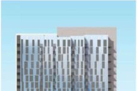 Rendering of building from page 22 of the file '2022-10-03 - Urban Design Brief - D07-12-21-0216'