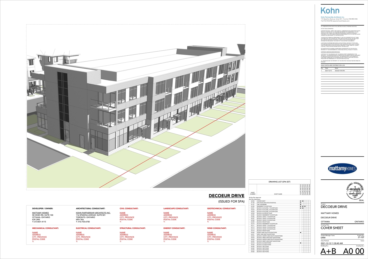 Rendering of building from page 1 of the file '2021-12-24 - Floor Plans and Elevations (Commercial Blocks A through D) - D07-12-21-0224'