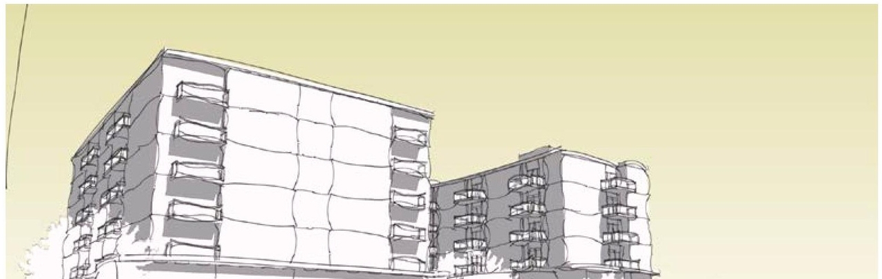 Rendering of building from page 12 of the file '2022-05-17 - Architectural Design Brief - D07-12-21-0229'