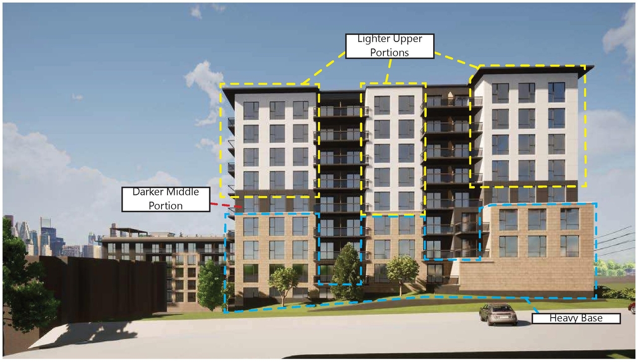 Rendering of building from page 13 of the file '2022-05-17 - Architectural Design Brief - D07-12-21-0229'