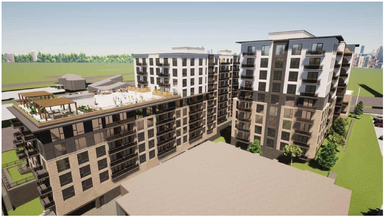 Rendering of building from page 19 of the file '2022-05-17 - Architectural Design Brief - D07-12-21-0229'