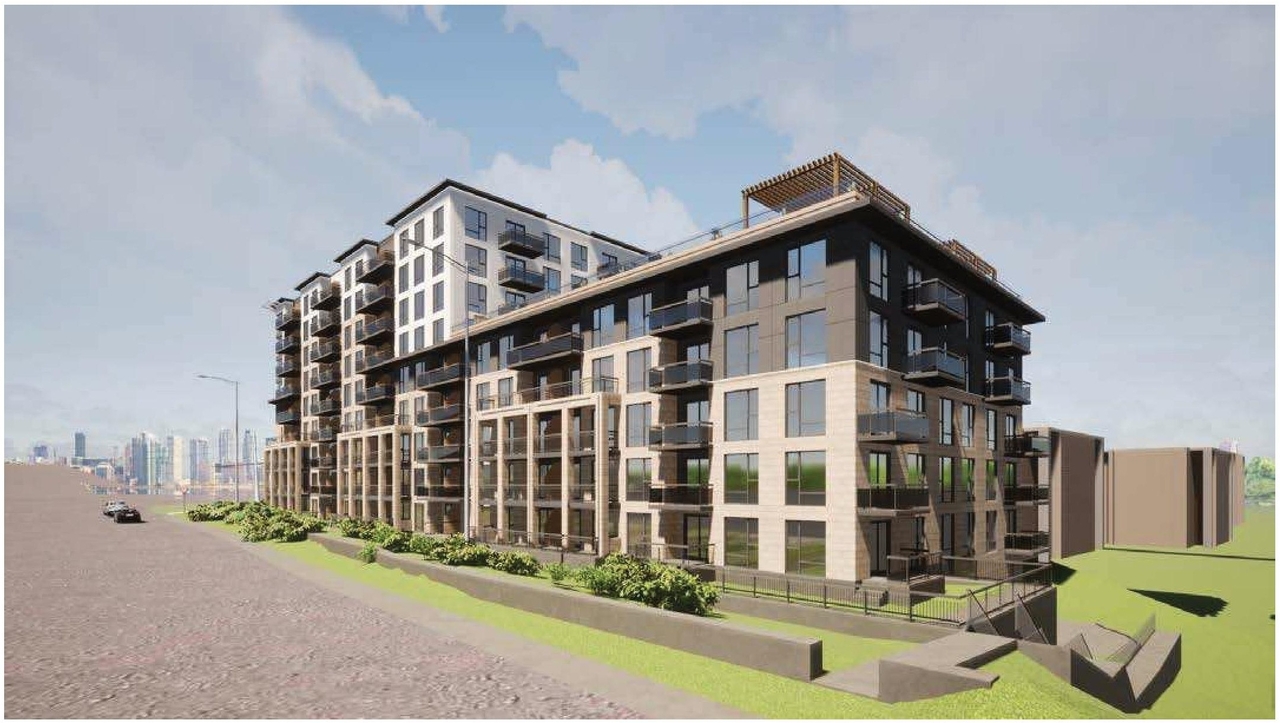 Rendering of building from page 19 of the file '2022-05-17 - Architectural Design Brief - D07-12-21-0229'