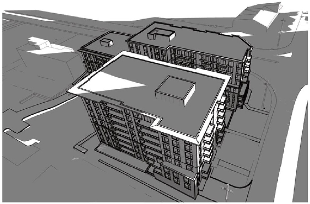 Rendering of building from page 23 of the file '2022-05-17 - Architectural Design Brief - D07-12-21-0229'