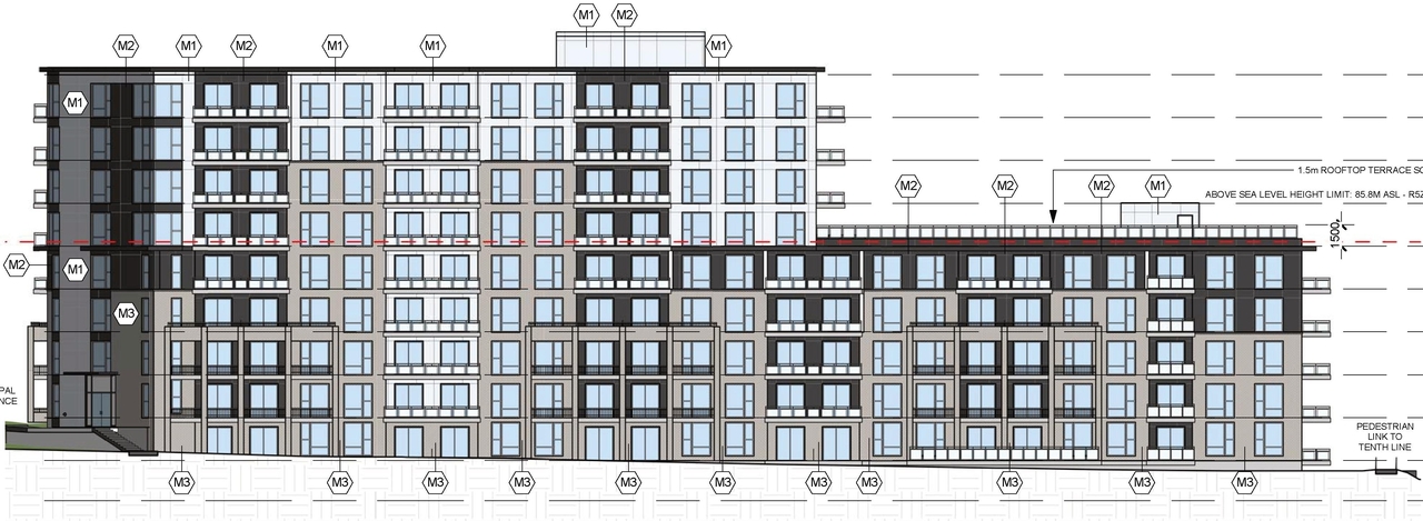 Rendering of building from page 39 of the file '2022-05-17 - Architectural Design Brief - D07-12-21-0229'
