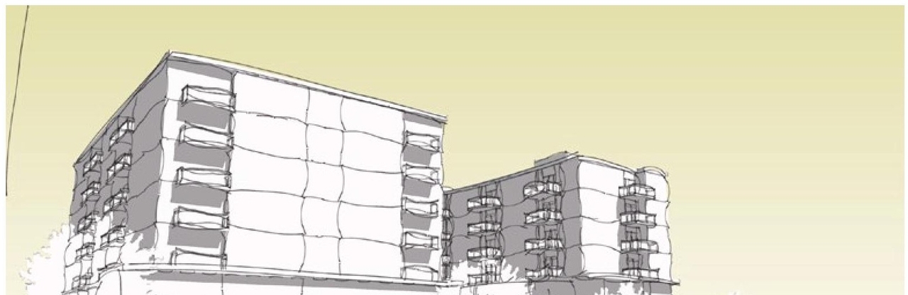 Rendering of building from page 12 of the file '2021-12-29 - Architectural Design Brief - D07-12-21-0229'