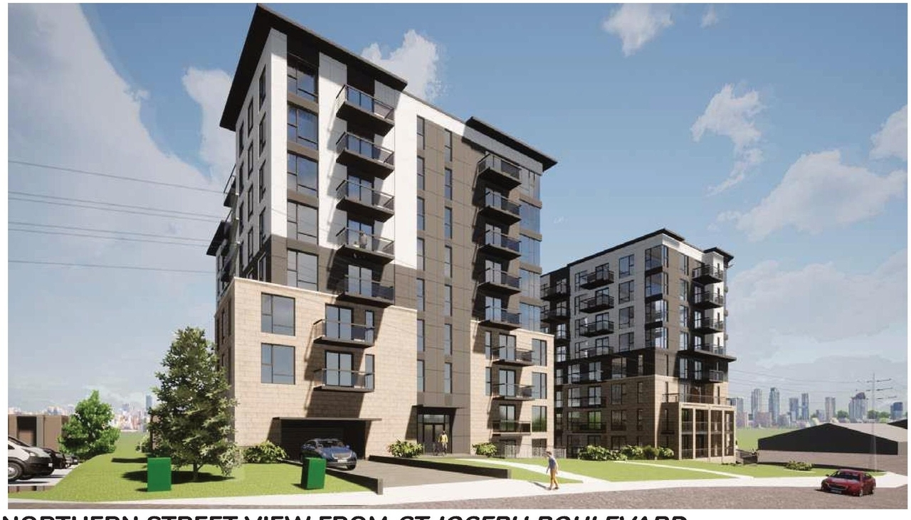 Rendering of building from page 19 of the file '2021-12-29 - Architectural Design Brief - D07-12-21-0229'