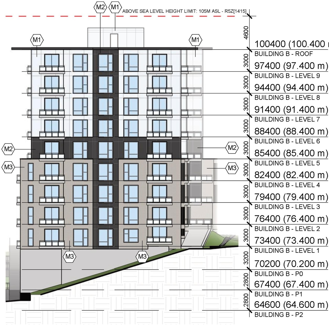 Rendering of building from page 43 of the file '2021-12-29 - Architectural Design Brief - D07-12-21-0229'