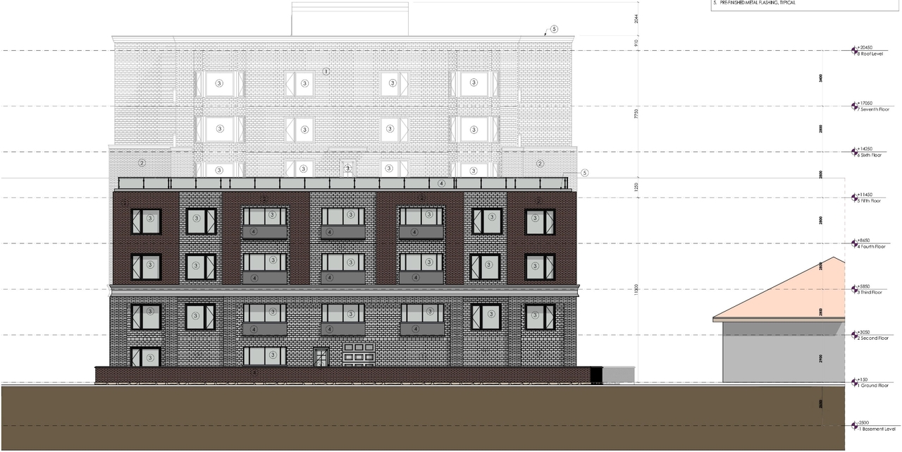 Rendering of building from page 20 of the file '2022-01-05 - Design Brief - D07-12-22-0001'
