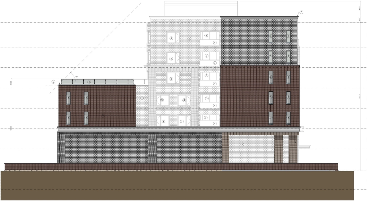 Rendering of building from page 21 of the file '2022-01-05 - Design Brief - D07-12-22-0001'