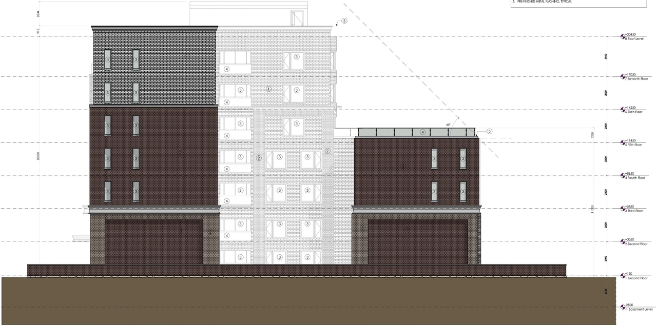 Rendering of building from page 22 of the file '2022-01-05 - Design Brief - D07-12-22-0001'