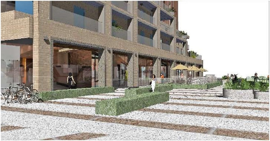 Rendering of building from page 6 of the file '2022-01-13 - Design Brief - D07-12-22-0004'