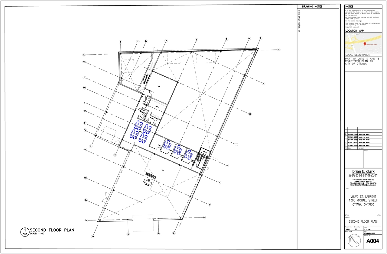 Construction site plan for project from page 2 of the file '2023-03-21 - Ground and Second Floor Plan - D07-12-22-0012'