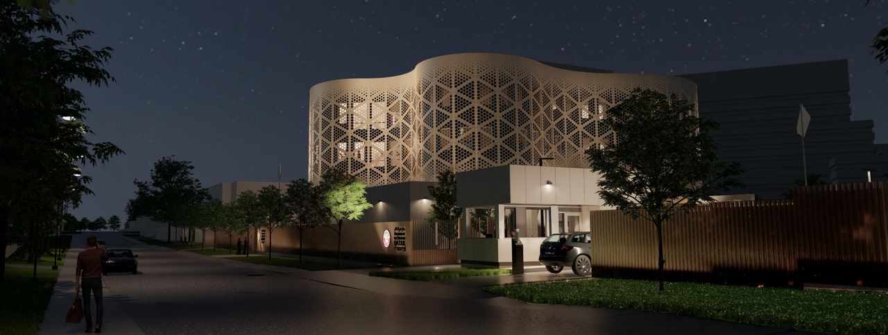 Rendering of building from page 1 of the file '2023-09-25 - Night Renderings - D07-12-22-0041'