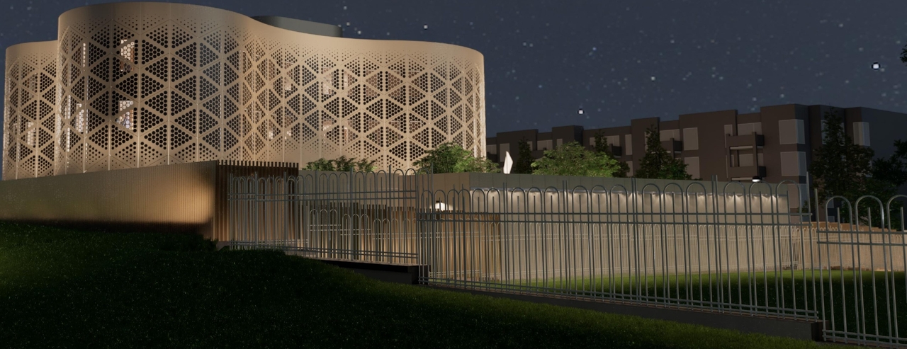 Rendering of building from page 2 of the file '2023-09-25 - Night Renderings - D07-12-22-0041'