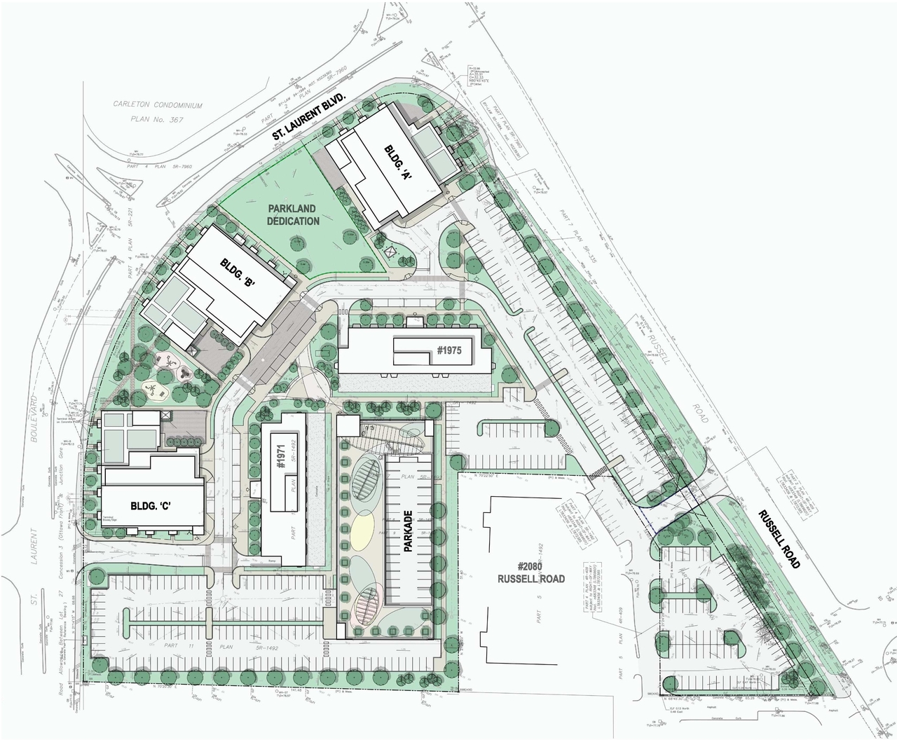 Construction site plan for project from page 2 of the file '2022-03-18 - Rendering Package - D07-12-22-0044'