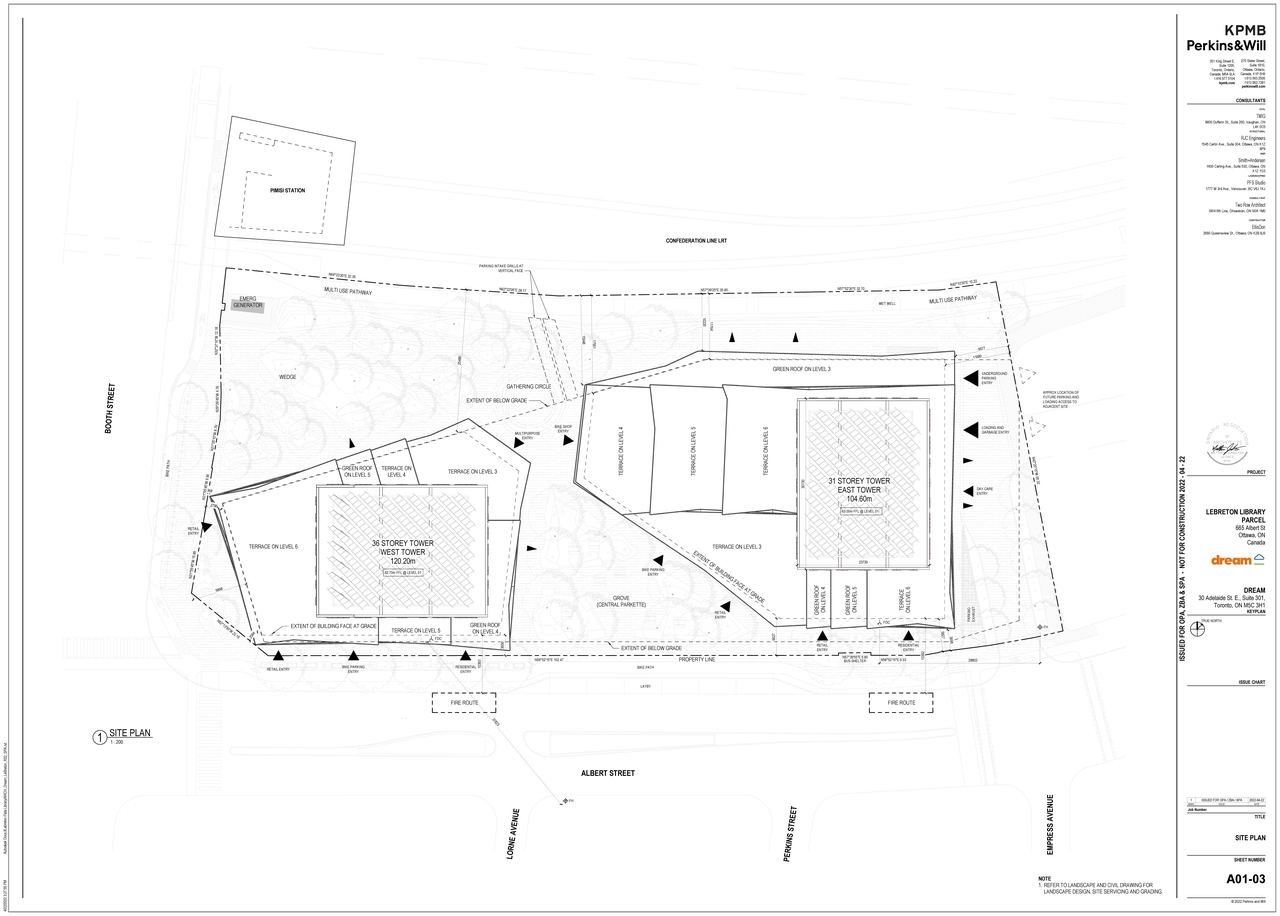 Construction site plan for project from page 4 of the file '2022-04-26 - Site Plan, Floor Plans, Elevations - D07-12-22-0069'