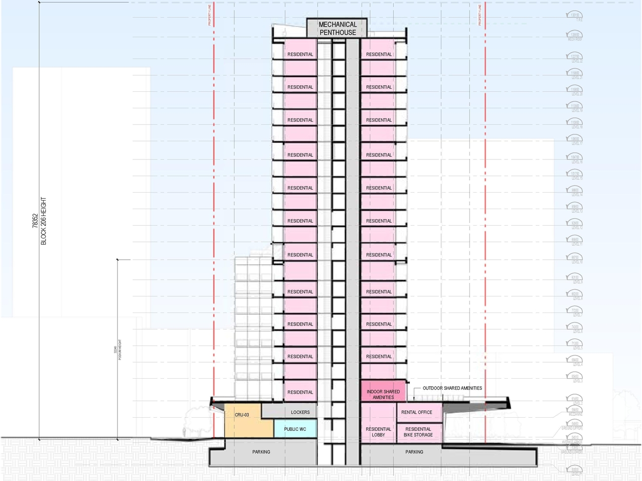 Rendering of building from page 45 of the file '2022-04-27 - Architectural Design Brief - D07-12-22-0071'