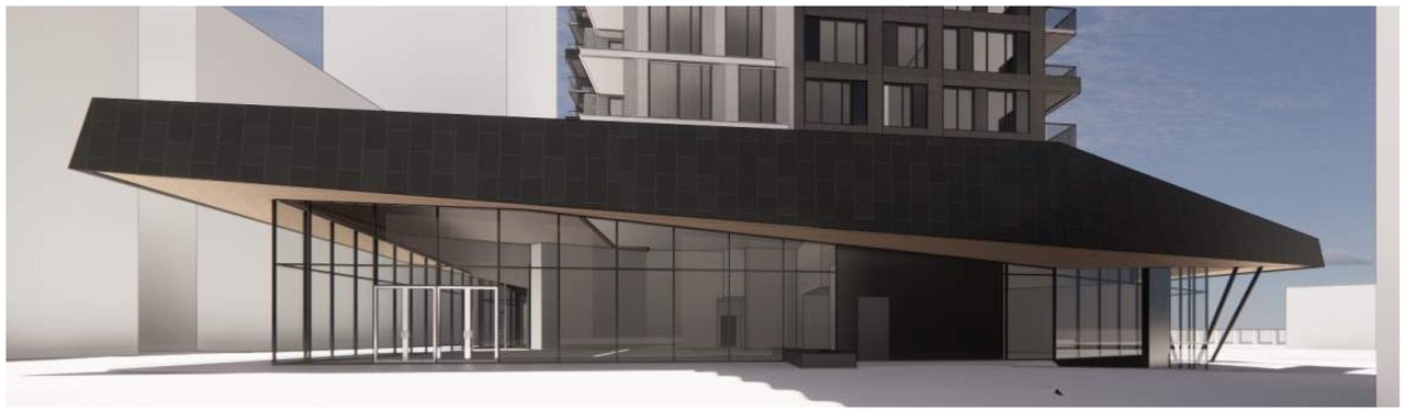 Rendering of building from page 51 of the file '2022-04-27 - Architectural Design Brief - D07-12-22-0071'