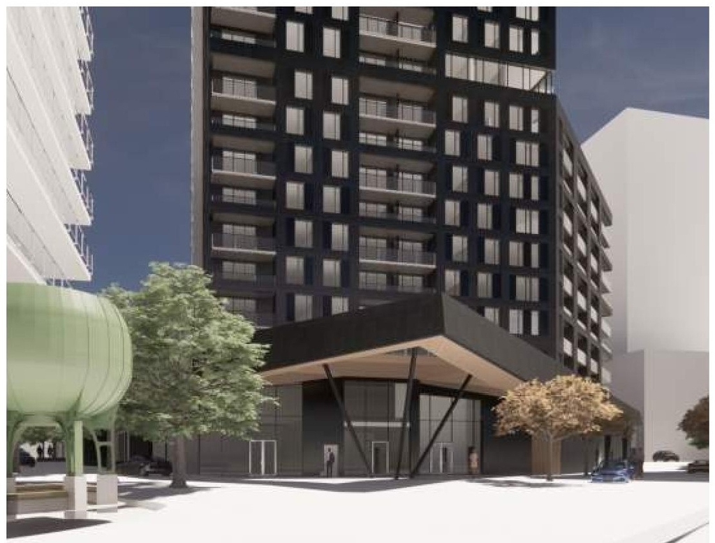 Rendering of building from page 51 of the file '2022-04-27 - Architectural Design Brief - D07-12-22-0071'