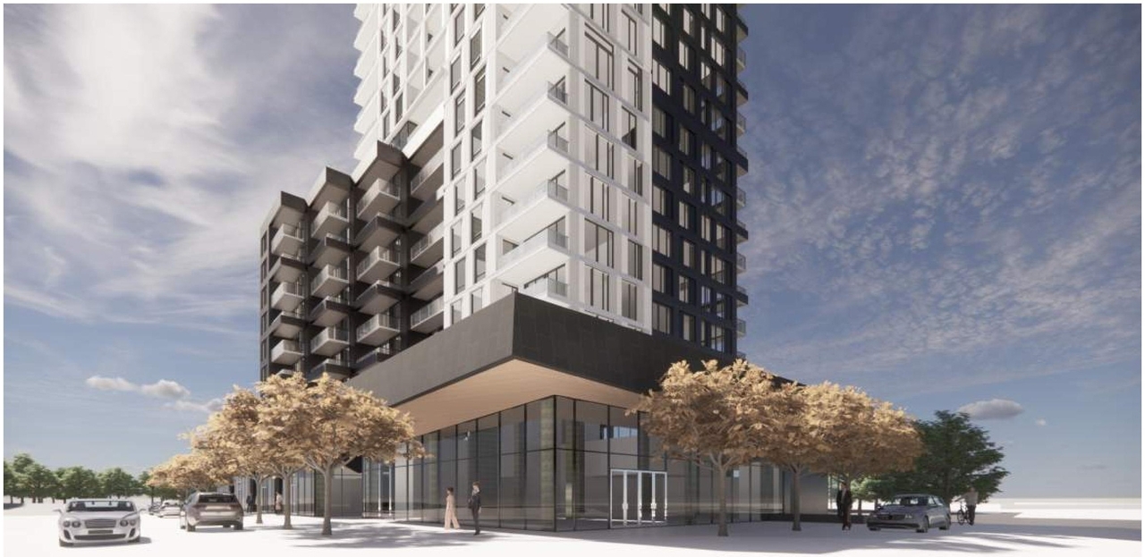 Rendering of building from page 53 of the file '2022-04-27 - Architectural Design Brief - D07-12-22-0071'